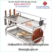 Kệ chén dĩa inox 2 tầng có khay đặt bàn Tovashu 7 tấc KAG-U7C2