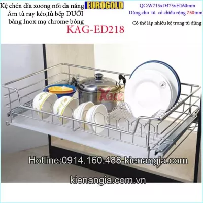 Kệ chén dĩa xoong nồi 750 EUROGOLD có ray kéo tủ bếp dưới  KAG-ED218