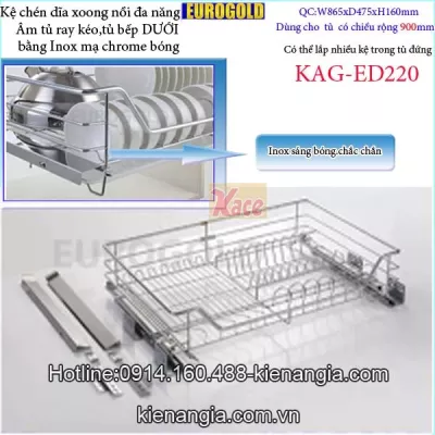 Kệ chén dĩa xoong nồi 900 EUROGOLD âm tủ KAG-ED220