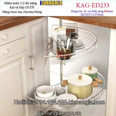 Kệ xoay 1 phần 2 180 độ inox EUROGOLD-KAG-ED233