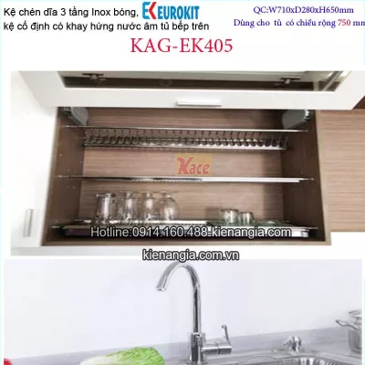 Kệ chén dĩa cố định 3 tầng tủ trên 750 EUROKIT-KAG-EK405