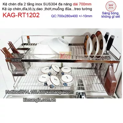Kệ inox 304 đa năng  7 tấc 2 tầng treo tường KAG-RT1202