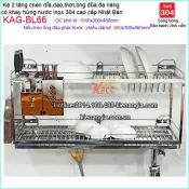 Kệ 2 tầng chén dĩa dao thớt có khay inox Nhật Bản 90cm KAG-BL66