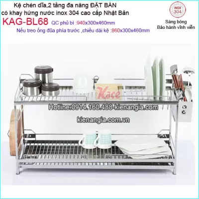 Kệ 2 tầng chén dĩa dao thớt ống đũa đặt bàn có khay KAG-BL68