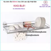 Kệ chén dĩa 1 tầng sus304 Nhật Bản treo tường 800 KAG-BL61