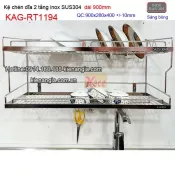 Khay chén dĩa 90cm 2 tầng inix sus304 giá rẻ KAG-RT1194