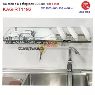 Khay úp chén dĩa dài 1 mét treo tường inox KAG-RT1192