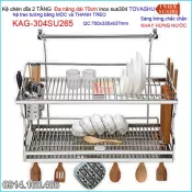 Kệ chén đa năng có khay  2 tầng bếp ốp kính Tovashu sus304 70cm KAG-304SU265