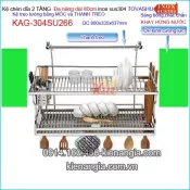 Kệ chén đa năng có khay  2 tầng tủ bếp ốp kính Tovashu sus304 dài 80cm  KAG-304SU266