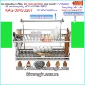 Kệ chén đa năng có khay  2 tầng tủ bếp ốp kính Tovashu sus304 dài 90cm  KAG-304SU267
