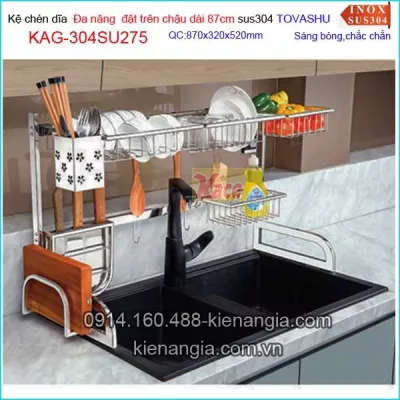 Kệ chén đa năng Tovashu đặt trên bồn rửa chén dài 87cm KAG-304SU275