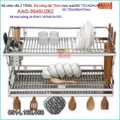 Kệ chén dao thớt ống đũa có khay  2 tầng Tovashu 70cm KAG-304SU262