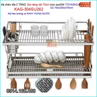 Kệ chén dao thớt ống đũa có khay  2 tầng Tovashu 70cm KAG-304SU262