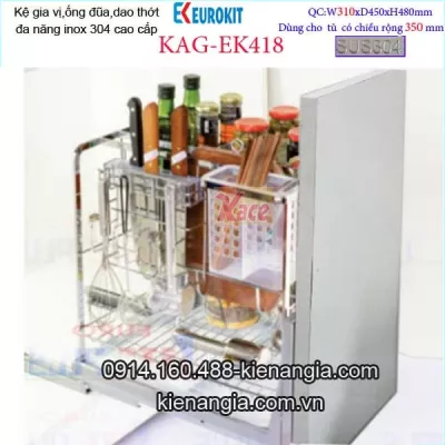 Kệ gia vị dao thớt đa năng âm tủ 35cm KAG-EK418, khuyến mãi phí lắp đặt trong TPHCM