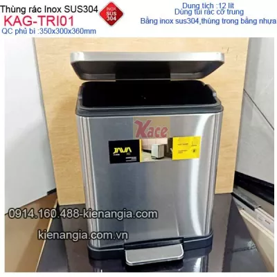 Thùng rác 12 lít cỡ trung inox sus304 KAG-TRI01