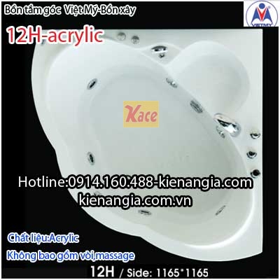 Bồn góc xây Việt Mỹ phòng tắm nhỏ acrylic 12H