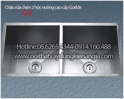 Chậu inox 304 2 hộc vuông âm bàn 88x50 x25cm CRBAGORLDE G-2