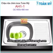 Chậu rửa chén bát inox 1 hộc  1 cánh 70x44 cm Toàn Mỹ AH11