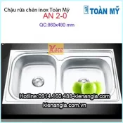Bồn rửa bát inox không gỉ sét  86x49 cm Toàn Mỹ 2 hố AN20