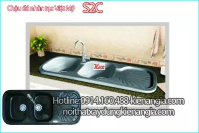 Chậu đá nhân tạo 2 hộc 1 cánh 116x48.5  x 19.5cm Việt Mỹ S2C