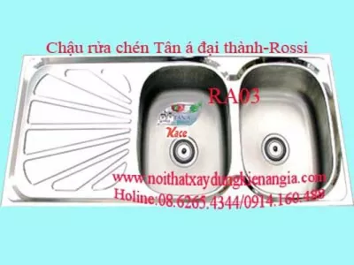 Chậu rửa chén bát inox 2 hộc 102x48 cm Đại Thành RA03 DX12153