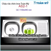Chậu rửa chén bát inox 2 hộc 110x44 cm Toàn Mỹ AS21