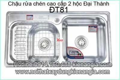 Chậu rửa chén inox 304 2 hộc 86x45 cm Đại Thành ĐT81 DX42001
