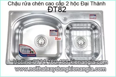Chậu rửa chén inox 304 2 hộc 86x45 cm Đại Thành ĐT82 DX42002