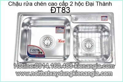 Chậu rửa chén inox 304 2 hộc 75x42 cm Đại Thành ĐT83 DX42003