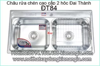 Chậu rửa chén inox 304 2 hộc 87x47cm Đại Thành ĐT84 DX42004