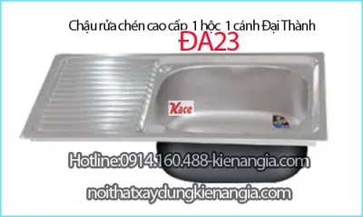 Chậu rửa chén thế hệ mới 1 80x43 cm hộc Đại Thành ĐA23 SUS201 dập liền khối DX11152