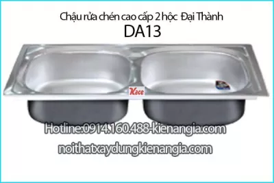 Chậu rửa chén thế hệ mới 2 hộc 80x52 cm Đại Thành ĐA13 SUS201 dập liền khối DX12052