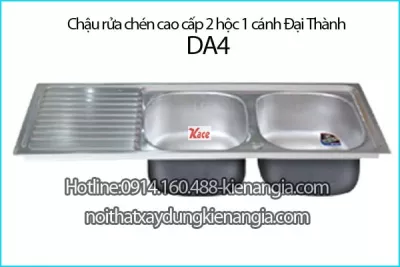 Chậu rửa chén thế hệ mới 2 hộc 104x47 cm Đại Thành ĐA4 SUS201 dập liền khối DX12154