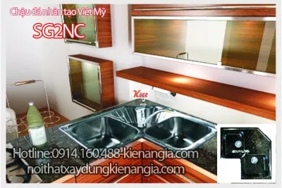 Chậu đá nhân tạo góc 2 hộc 83x83 x19cm Việt Mỹ SG2NC