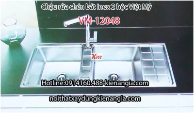 Chậu rửa chén SUS 304 2 hộc 1 bàn 120x48 x23cmViệt Mỹ VM-12048