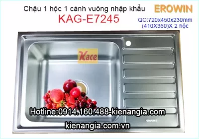 Chậu rửa Erowin 1 hộc vuông 1 cánh KAG-E7245VM