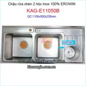 Chậu rửa bát 110x50 cm EROWIN 2 hộc (bm) KAG-E11050B