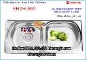 Chậu rửa inox 2 hộc  đều  giá rẻ  86x42.6 cm Sơn Hà SH2H-860