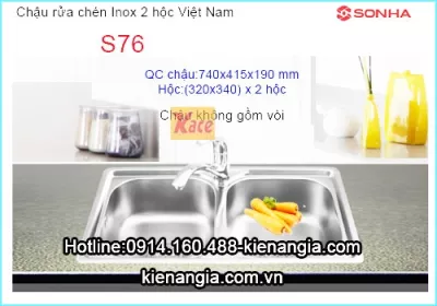 Chậu rửa inox  hộc  đều giá rẻ 74x41.5 cm Sơn Hà  S76