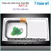 Chậu rửa Toàn Mỹ 1 hộc 1 cánh 90x46 cm AX12