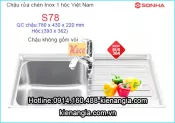 Chậu Sơn Hà cao cấp inox 304 78x43 cm 1 hộc S78