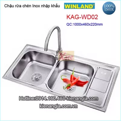 Chậu inox nhập khẩu 2 hộc 1 cánh Winland KAG-WD02
