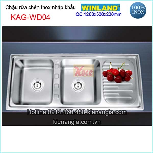 Chậu inox nhập khẩu 2 hộc 1 cánh Winland KAG-WD04