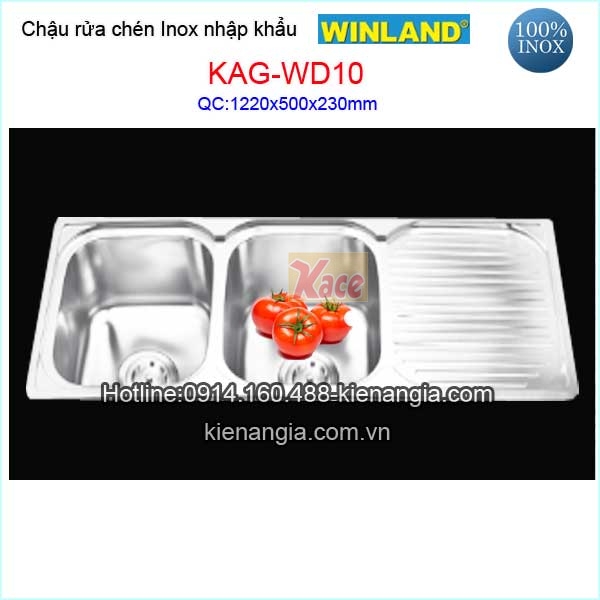 Chậu inox nhập khẩu 2 hộc 1 cánh Winland KAG-WD10