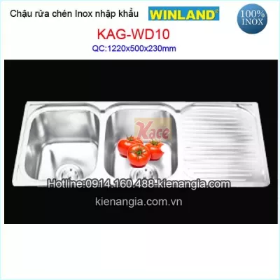 Chậu inox nhập khẩu 2 hộc 1 cánh Winland KAG-WD10