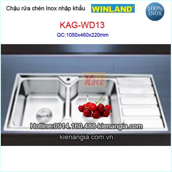 Chậu inox nhập khẩu 2 hộc 1 cánh Winland KAG-WD13