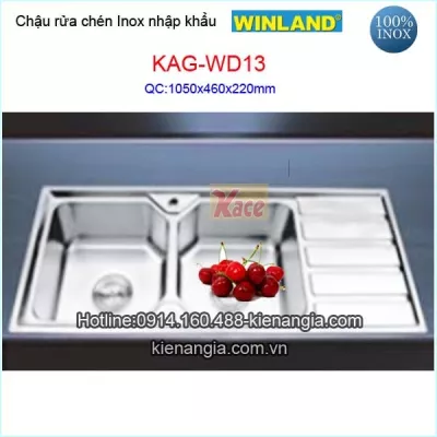 Chậu inox nhập khẩu 2 hộc 1 cánh Winland KAG-WD13