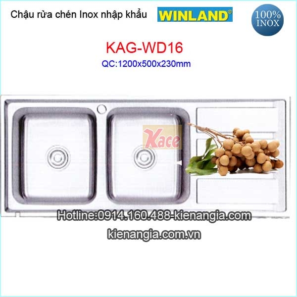 Chậu inox nhập khẩu 2 hộc 1 cánh Winland KAG-WD16
