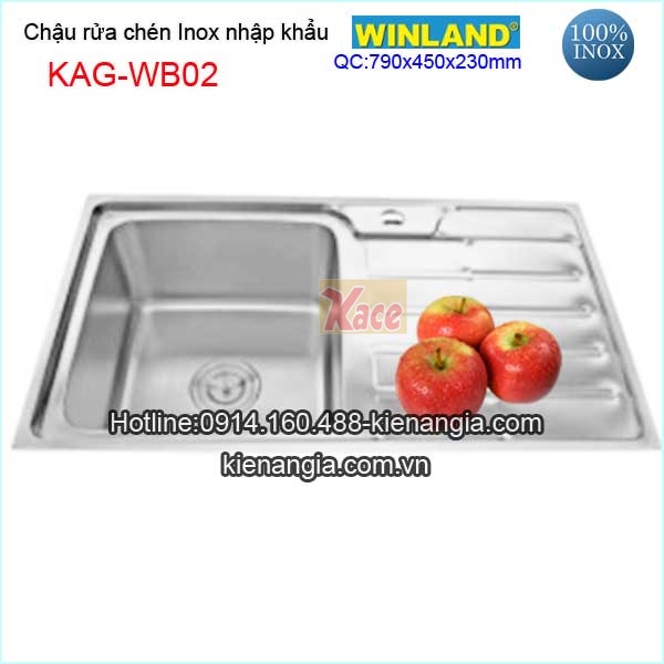 Chậu rửa chén 1 hộc 1 cánh 79x45 cm inox Winland  KAG-WB02