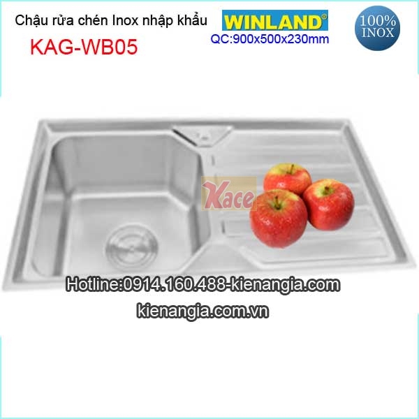 Chậu rửa chén 1 hộc 1 cánh 90x50 cm inox Winland  KAG-WB05